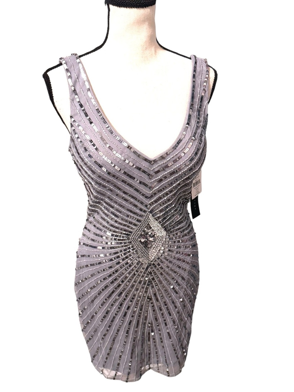 Aidan Mattox Silver Sequin Mini Dress Size 6 NWT Sleeveless Cocktail Party - Picture 4 of 9